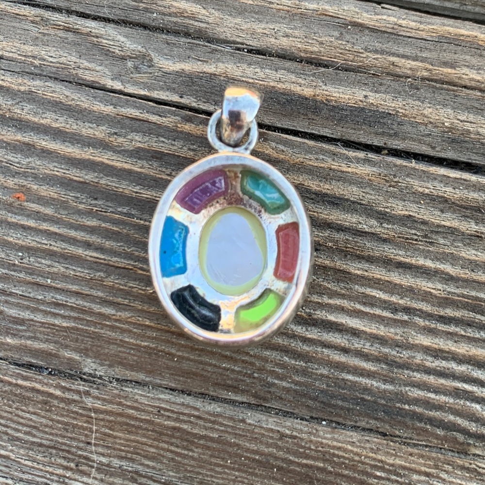 Multi Color Stone Inlay Oval Pendant - image 4